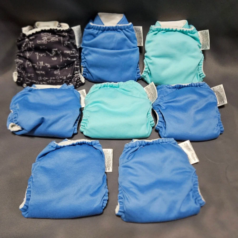 BumGenius XS Newborn Covers Lot of 8 Blue Teal Math Print
